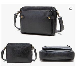 Retro Women Black Bags Faux Leather Bag Small Shoulder Bag with Removable Straps
